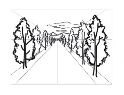 我们说的焦点透视,需要掌握一个原则:近大远小,还包括近高远低,近疏远