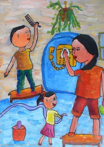 全家大扫除儿童画图片