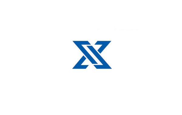以深蓝色填充将字母x进行变形设计的logo