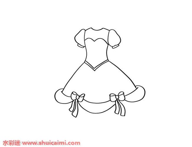 1,首先画出婚纱裙的上半身,衣袖是短袖,注意画出胸部的纹理设计,腰部