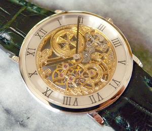 日本代购 江诗丹顿/vc 33114 白金 镂空 背透 手动机械女表 99新