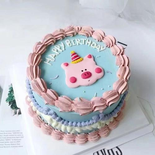 宝宝生日周岁软陶礼帽粉色小猪蛋糕装饰摆件节日装扮用品