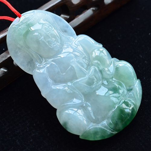 d5153果敢翡翠a货玉器玉观音吊坠 飘花翡翠观音挂件男款玉坠玉石