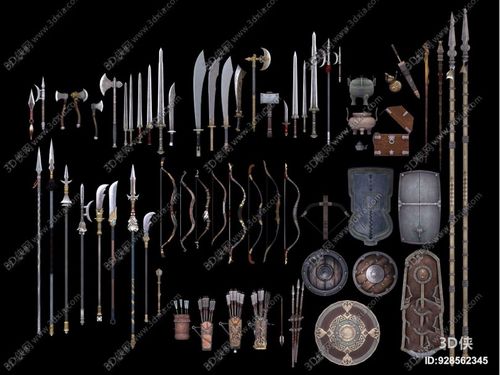 中式刀枪剑戟弓盾冷兵器组合3d模型【id:928562345】