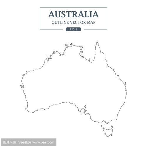 澳大利亚地图轮廓边界在白色背景矢量图上