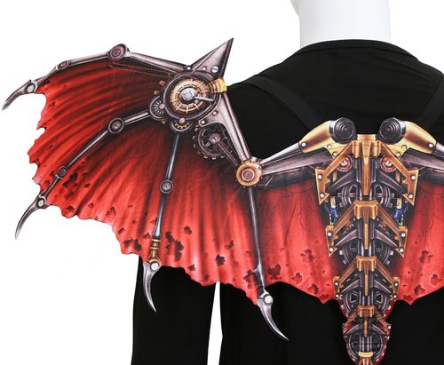 跨境货源现货万圣节狂欢节可折叠无纺布印花蒸汽朋克龙翅膀