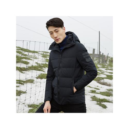 tries羽绒服男秋冬款纯色简约立领带帽保暖防风商务休闲羽绒服外套男