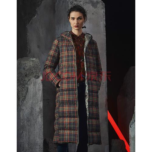 donoratico达衣岩女装 冬季英伦格子羽绒外套长款 f49