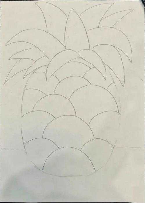 用铅笔画出菠萝外形以及桌面,注意:铅笔用线记得轻点,构图要画饱满