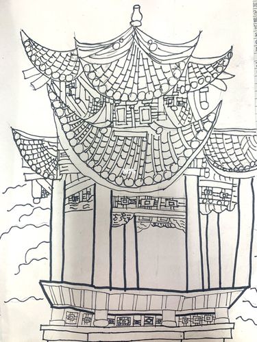 四年级·亭子写生·线描画_写生_文化_绘画