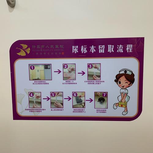 在卫生间里面粘贴了尿标本留取的操作图和温馨提示,方便体检人员更好