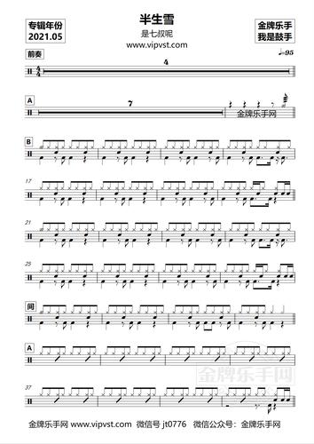 是七叔呢 - 半生雪 鼓谱 (动态) 15元