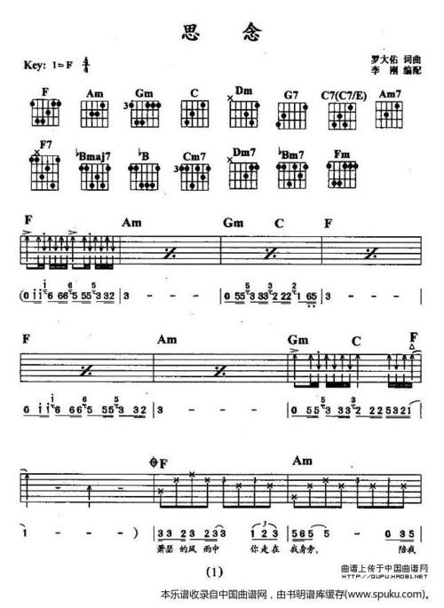 《思念(罗大佑词曲)》吉他谱