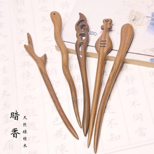 天然手工绿檀木发簪