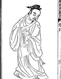 白描古代人物图-拿卷纸侧头俯看的男子
