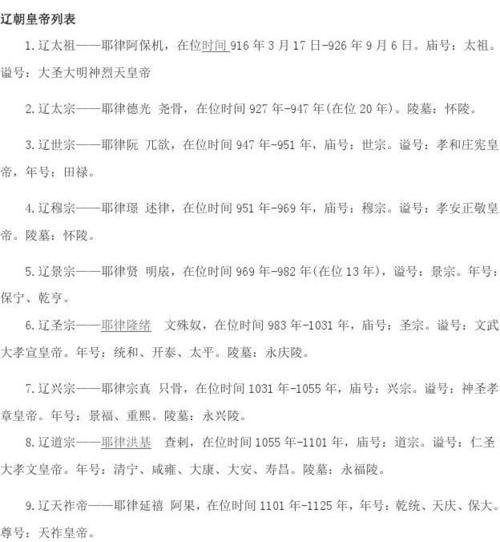 免费文档 所有分类 辽代皇帝列表  辽朝皇帝简介 辽太祖——耶律阿保