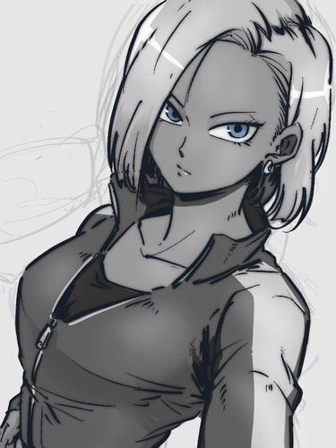 龙珠女角色手机壁纸:人造人18号素描画风