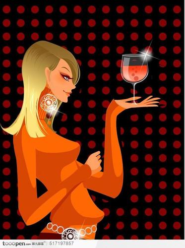 拿起酒杯看望的女孩