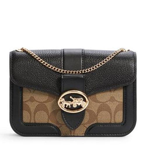 【包税 现货】coach/蔻驰 georgie系列女士黑色pvc配皮马车logo徽标可