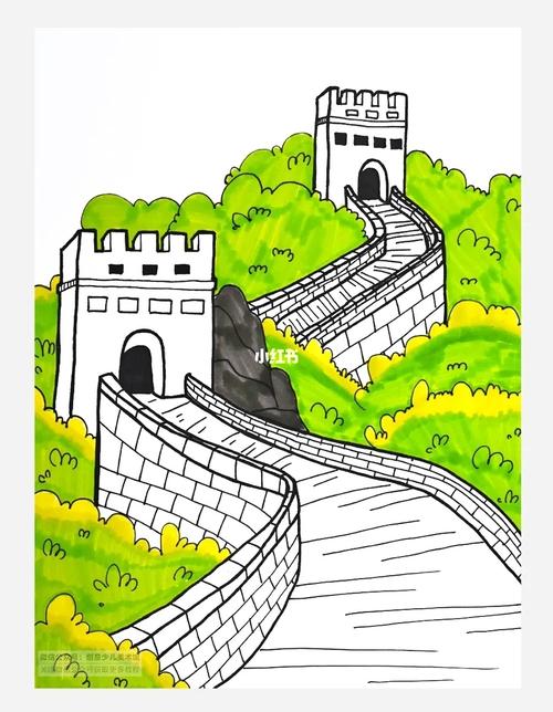 儿童画教程|中国印象之长城_八达岭长城_长城_儿童画