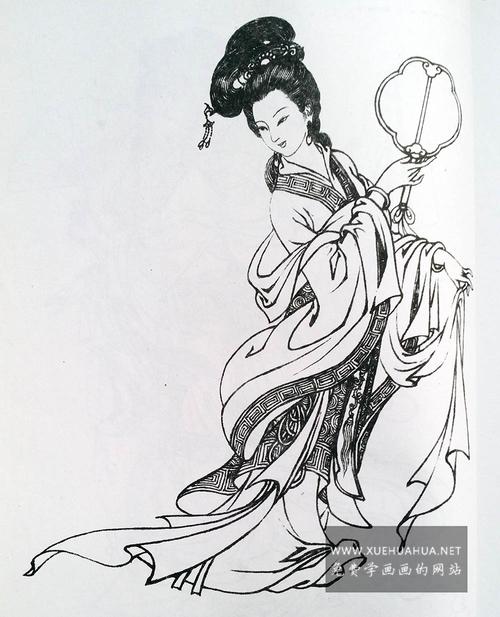 白描仕女图《执扇仕女图》