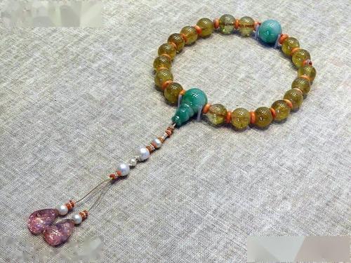 黄 碧玺珠翠十八子手串