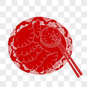 冬至红色剪纸饺子剪纸筷子高清图片素材