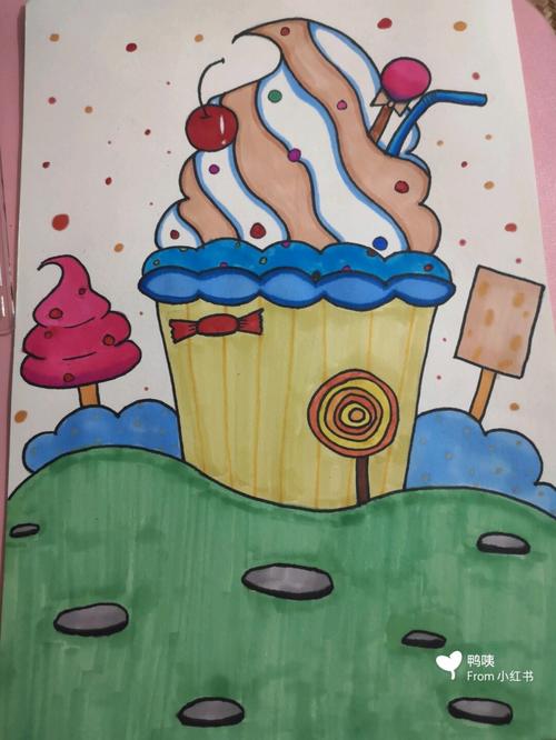 冰淇淋90小屋(有线稿_) 适合8岁左右的小盆友一起绘画哦 绘画完可以