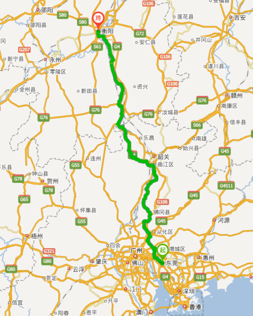 东莞到衡阳原107国道怎么走