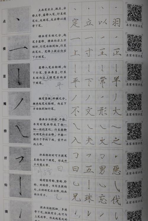 这些黑色小字能详细说明不同笔画的区别和运笔. 2.从第二天开始练习.