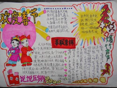 五彩缤纷中国年快乐学期新气象手抄报 新年快乐手抄报
