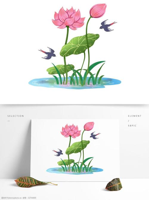 原创手绘立夏荷花燕子莲叶夏日炎炎