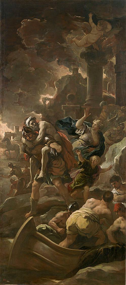 西班牙普拉多美术馆油画藏画 1144 giordano luca-eneas fugitivo con