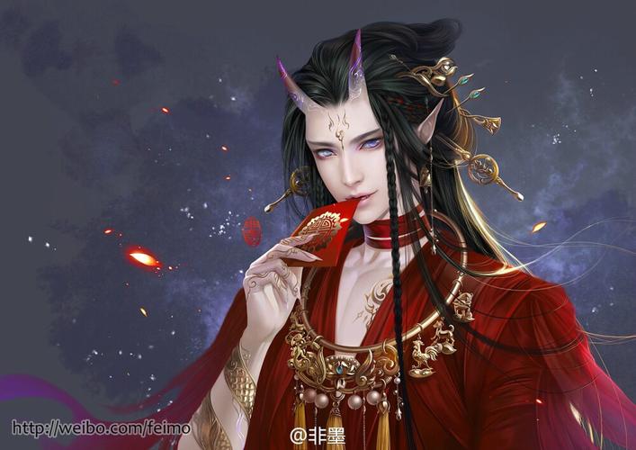 手绘古风红衣男子