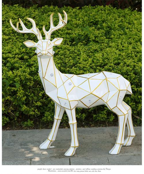 创意户外太阳能梅花鹿玻璃钢园林摆件仿真几何鹿商场景观动物雕塑 sc