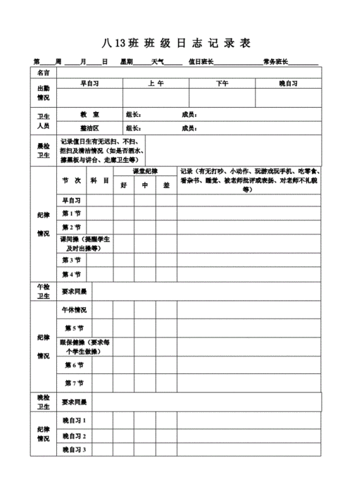八13班班级日志记录表doc2页