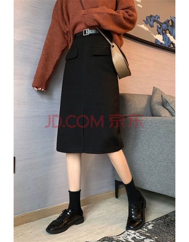 2020新款韩版高腰显瘦中长款复古a字包臀开叉毛呢半身裙子女 咖啡色 s