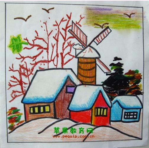 描写春雪的水彩绘画