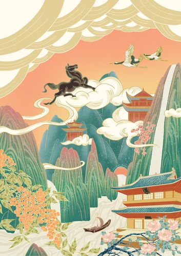 飞马 庙宇 新国风 国潮|插画|商业插画|chenbangmin