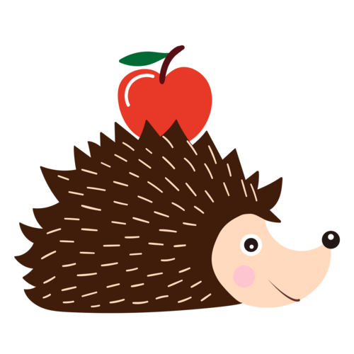 秋天棕色卡通刺猬扎着苹果