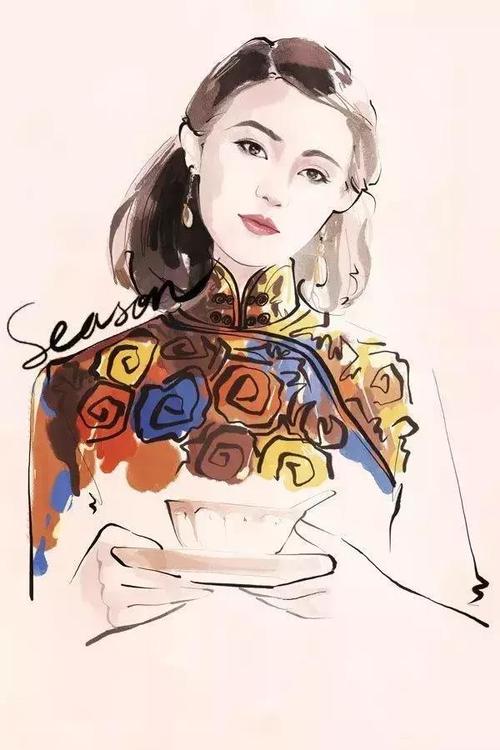 美呆了国画插画穿旗袍的女人
