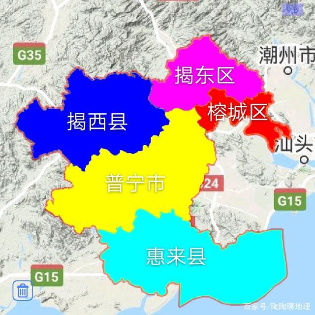 揭阳市2区2县1市,建成区面积排名,最大是榕城区,最小