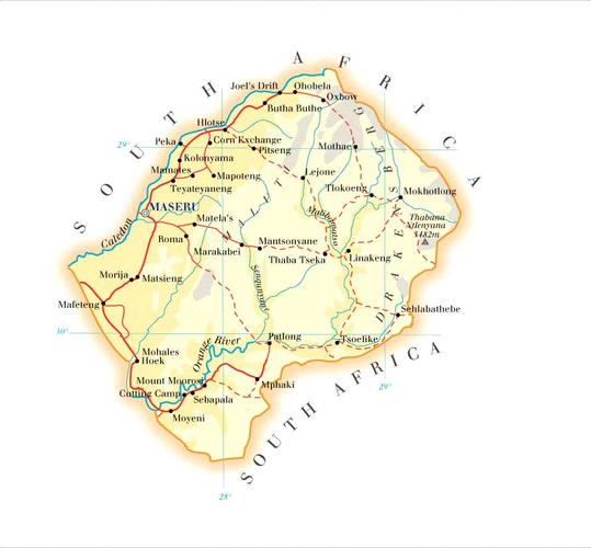非洲(africa): 莱索托(lesotho)地图和经维度