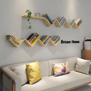墙上置物架v形实木创意书架客厅卧室墙壁收纳架现代简约墙面装饰