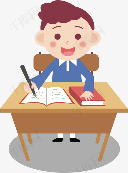 读书写字男孩矢量图读书写字卡通手绘装饰图案水彩画卡通人物男人