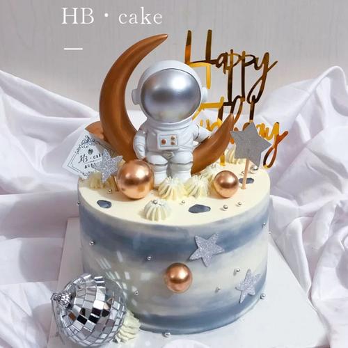 月亮宇航员生日蛋糕装饰星球太空人摆件星星航空模型