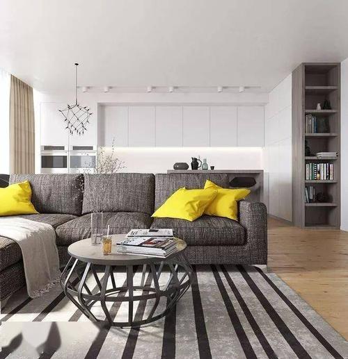 地毯的颜色最好比沙发浅一些, 既凸显层次感,又避免头重脚轻.