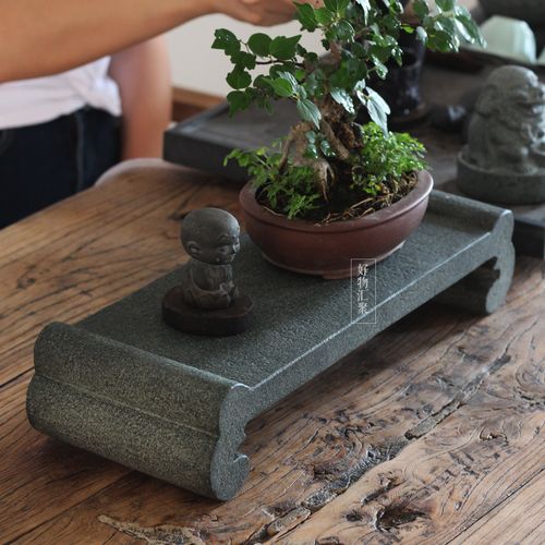 石头底座老石器干泡石几盆景托台长方形青石雕刻石座