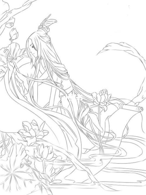 古风人物线稿素材(六)_素材_古风_线稿_陶溪川文创街区攻略_绘画_绘画