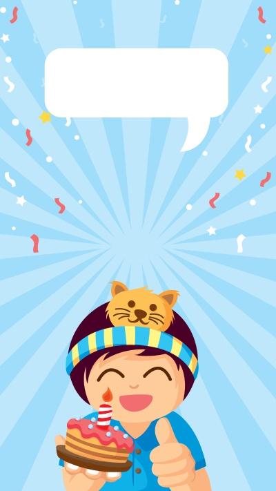 卡通男孩捧着生日蛋糕蓝色h5背景图片素材免费下载- 卡通 - 编号